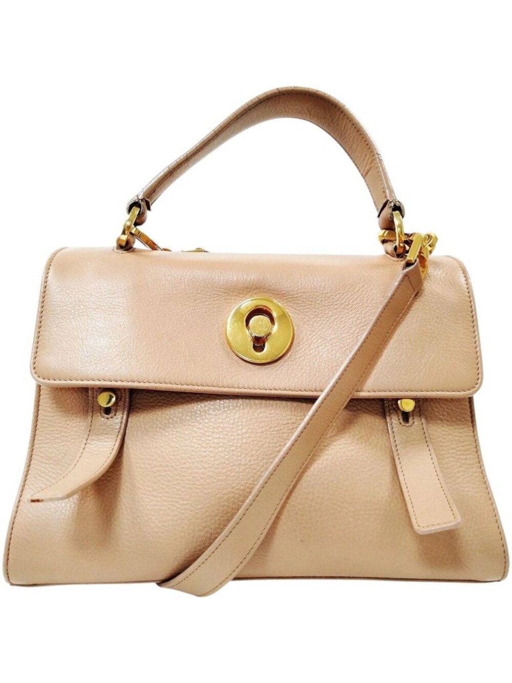 (L4) YVES Saint Laurent Crossbody Bag Beige Leather